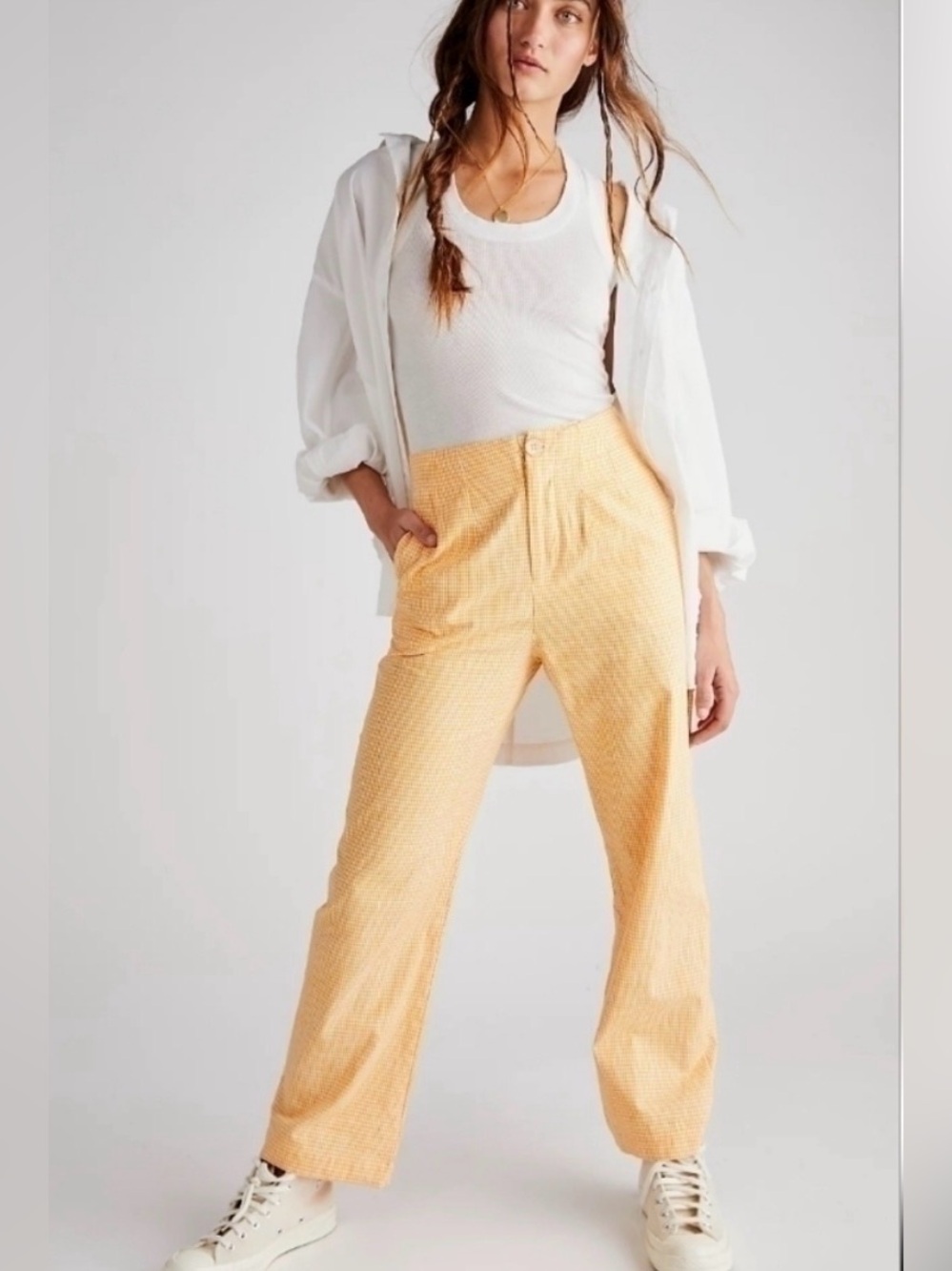 Free people kate gingham orange creamsicle pants size medium